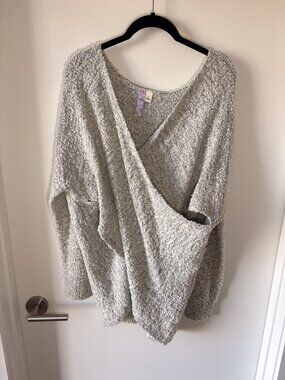 Alya Boucle Wrap Front Sweater Gray Size S